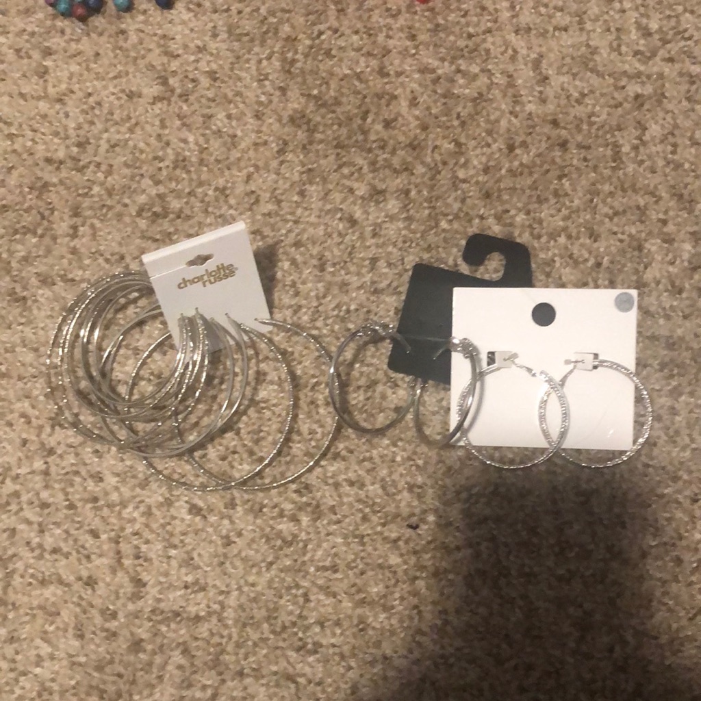 5 Pair Of Silver Hoop Earrings - Never Worn